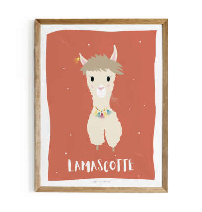 Affiche ou Carte “LAMASCOTTE” terracotta – Illustration Lama enfantine | L’Atelier d’Armelle