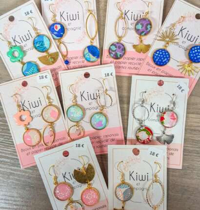 Les boucles d’oreilles asymétriques artisanales - Kiwi et compagnie – Papier recyclé et acier inoxydable