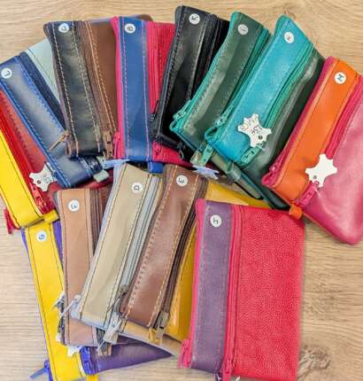 Porte-monnaie et CB double zip en cuir véritable – Fabrication artisanale Au Temps du Cuir