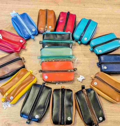 Porte-monnaie grain de café double zip en cuir véritable – Fabrication artisanale française