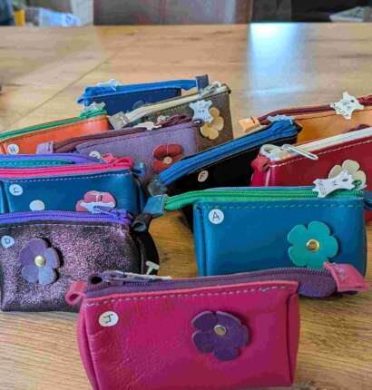 Porte-monnaie fleur en cuir véritable – Au Temps Du Cuir