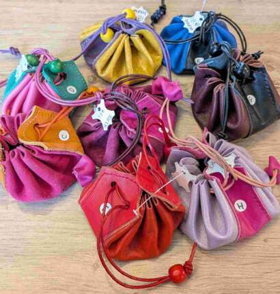 Porte-monnaie bourse en cuir véritable – Fermeture lien coulissant – Fabrication artisanale française