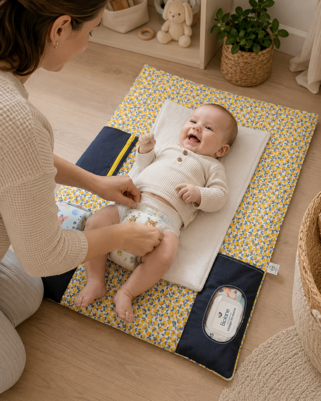 Tapis à langer nomade bébé – pratique, compact et fait main