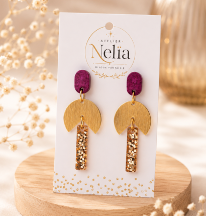 Boucles d'oreilles Elise prune