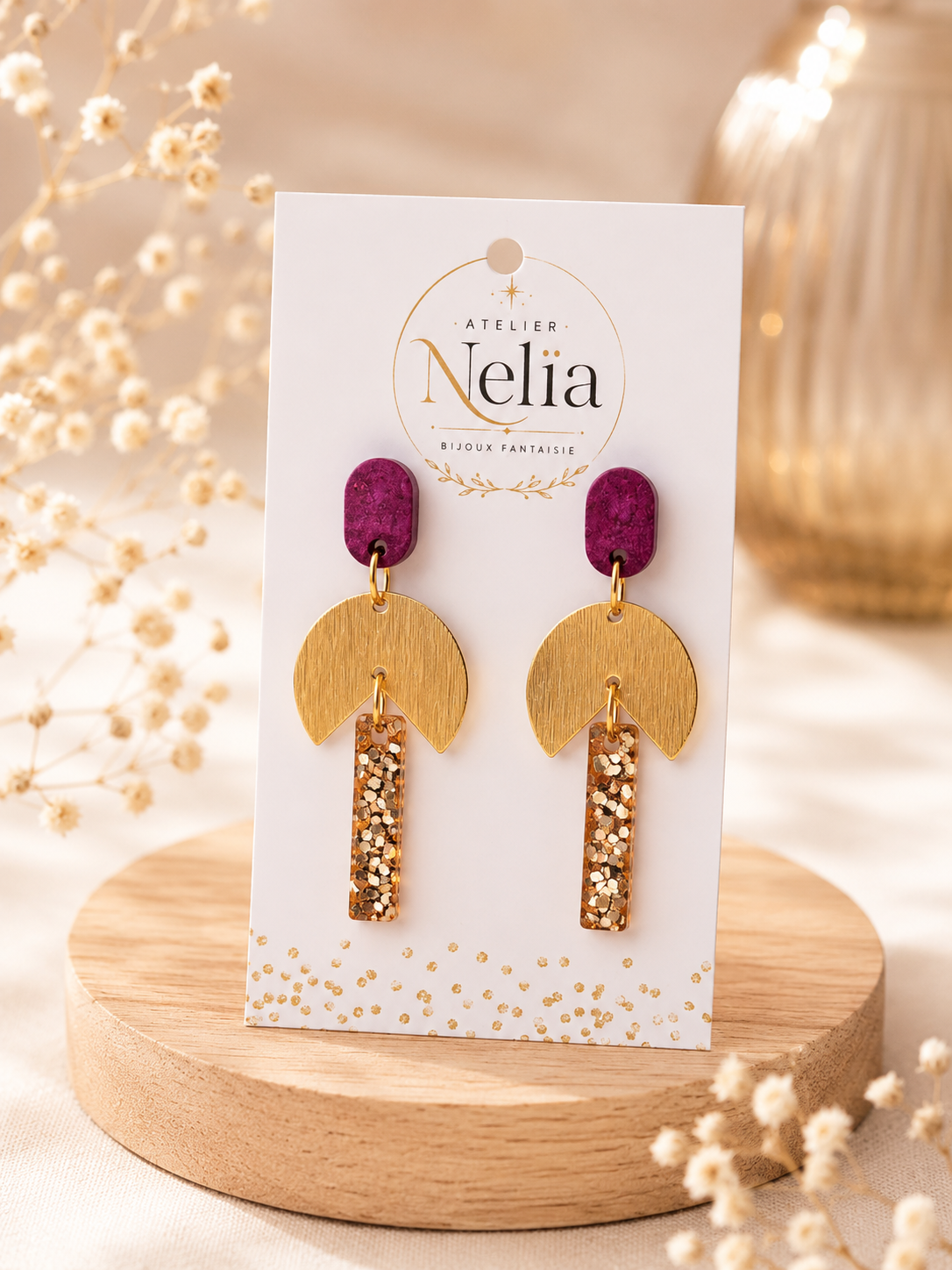 Boucles d'oreilles Elise prune