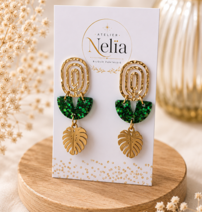 Boucles d'oreilles Maé – Émeraude Tropicale